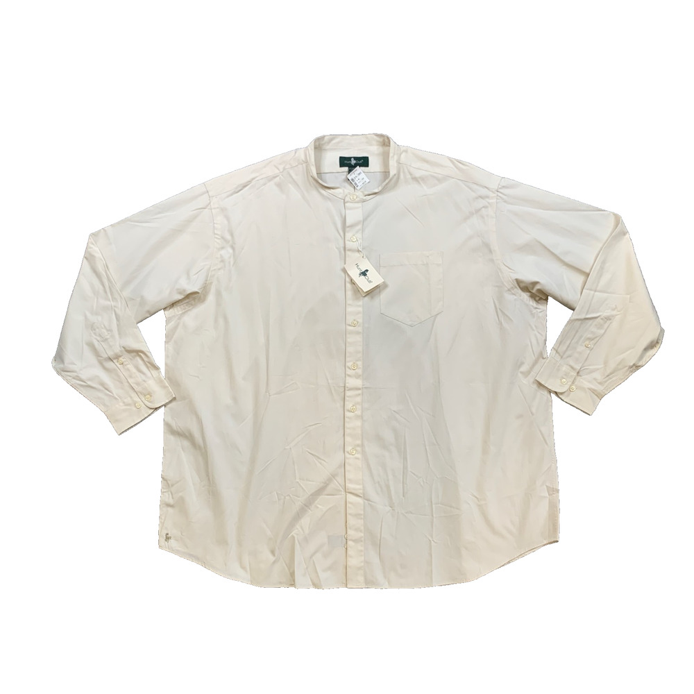 Vintage Hunt Club Shirt Mens 4XLT Tall Cream Cotton Band Collar Long Sleeve